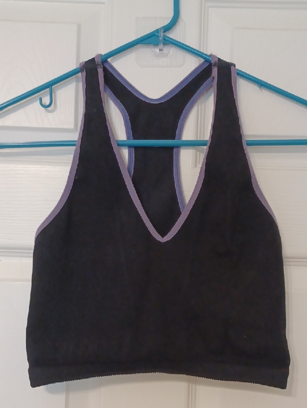 Free People Movement SZ L*, Racerback Crop Bralette - Black with Lavender Trim